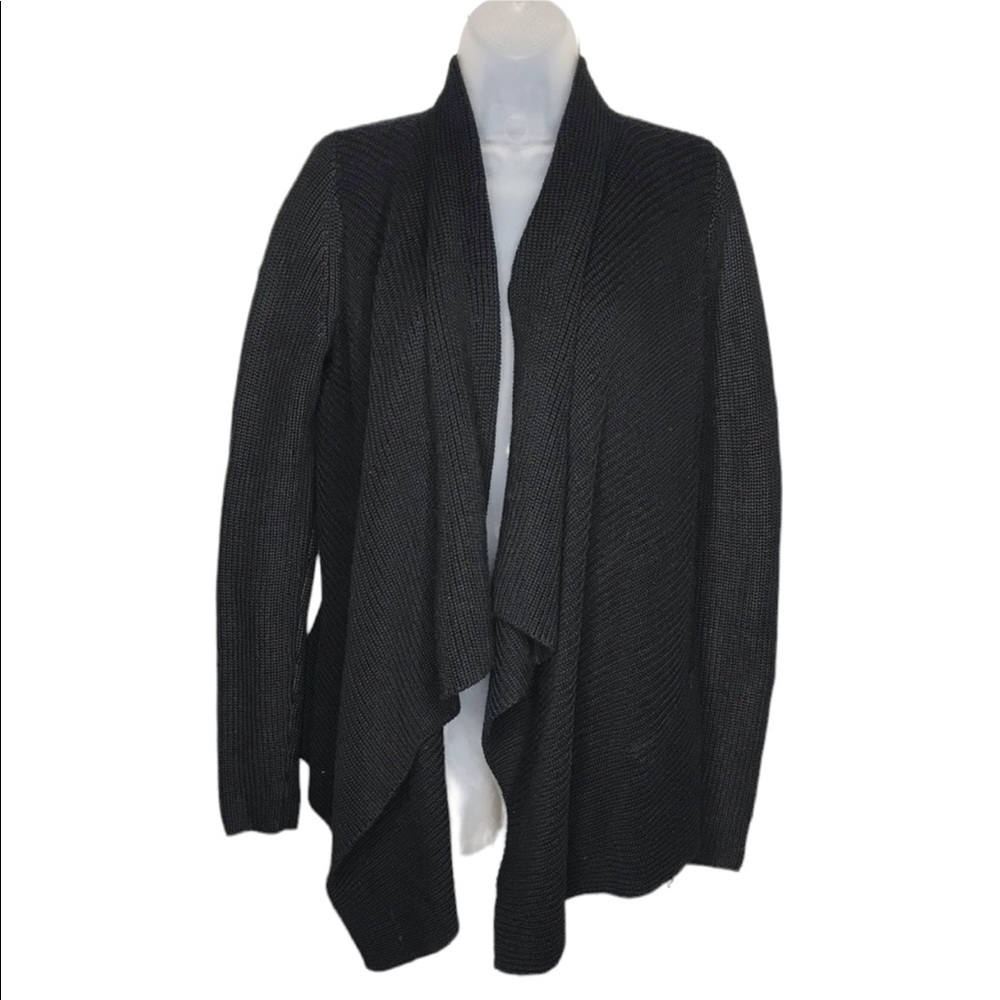 VINCE Foil Ribbed Draped‎ Front Knit Open Cardigan